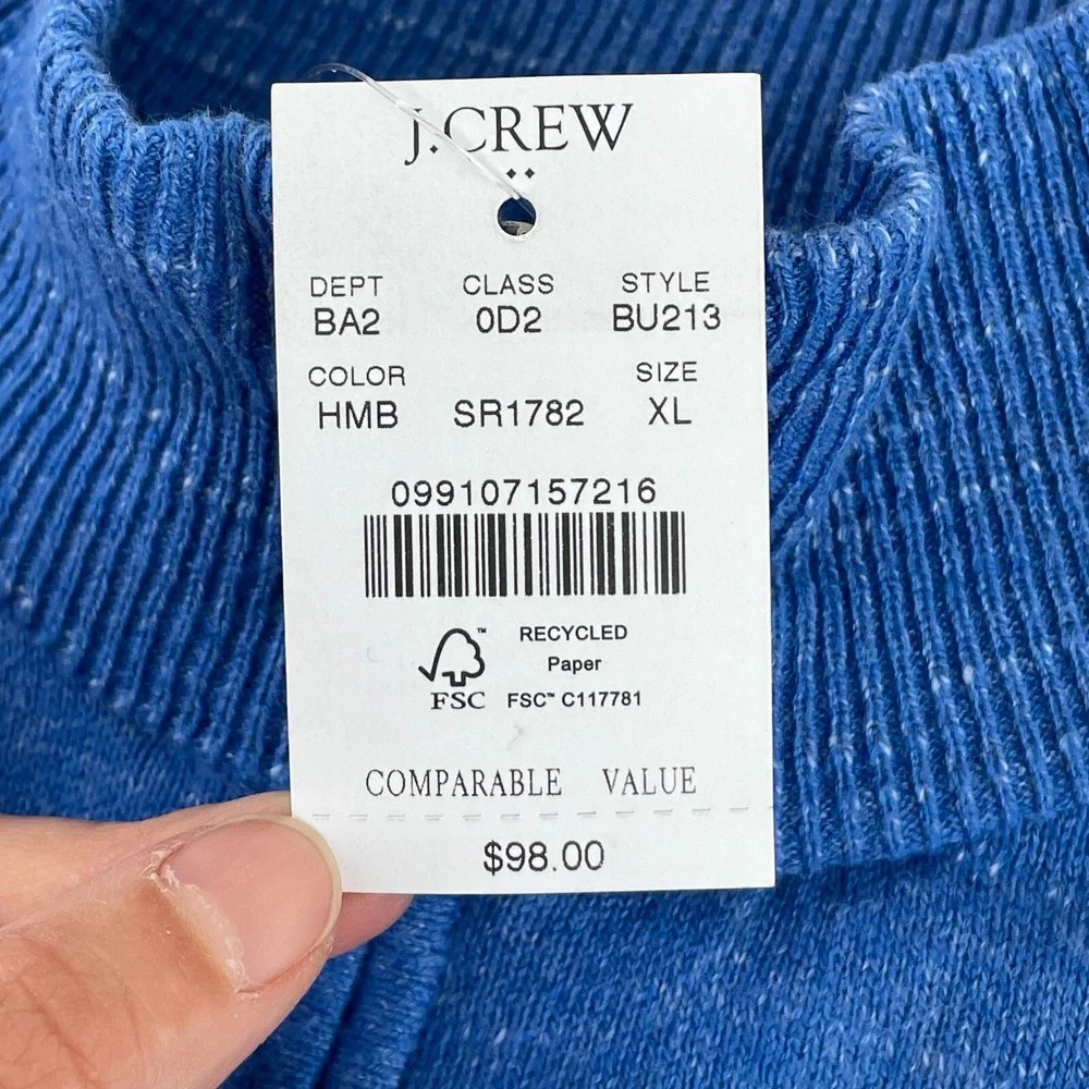 J.Crew‎ Ragland Half-Zip Sweater Men XL Blue Cotton Mock Neck Casual NWT $98
